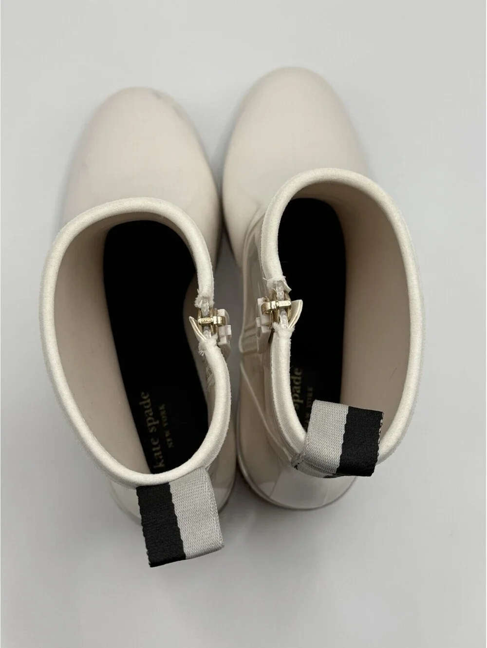 Kate Spade Puddle Women's Rain Boot Platform Heel Parchment Crystal Size 9